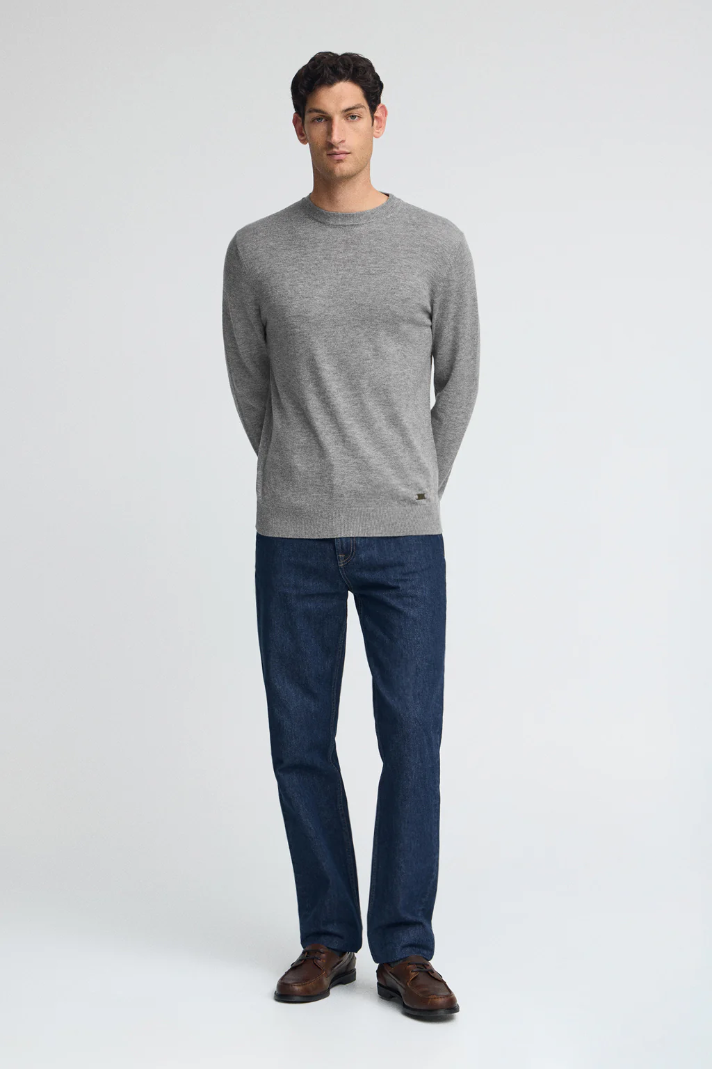 Grey-marl Merino-wool jumper with round neck - Image 4