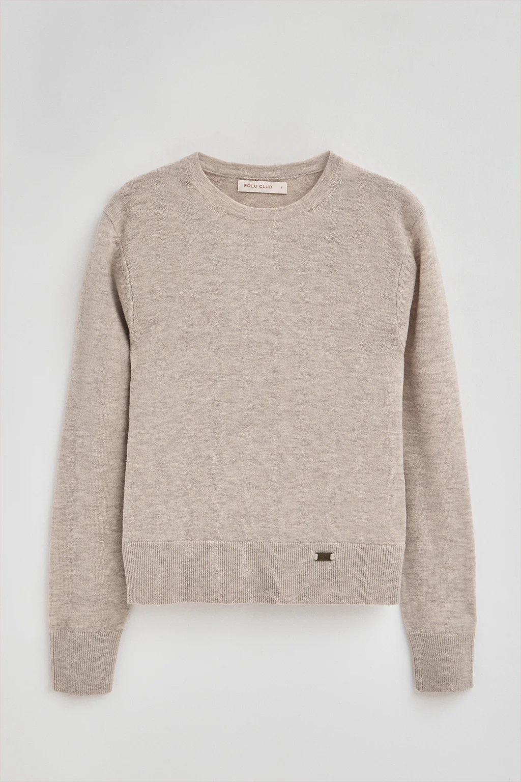 Beige-marl Merino-wool jumper with slim fit and round neck - Image 6