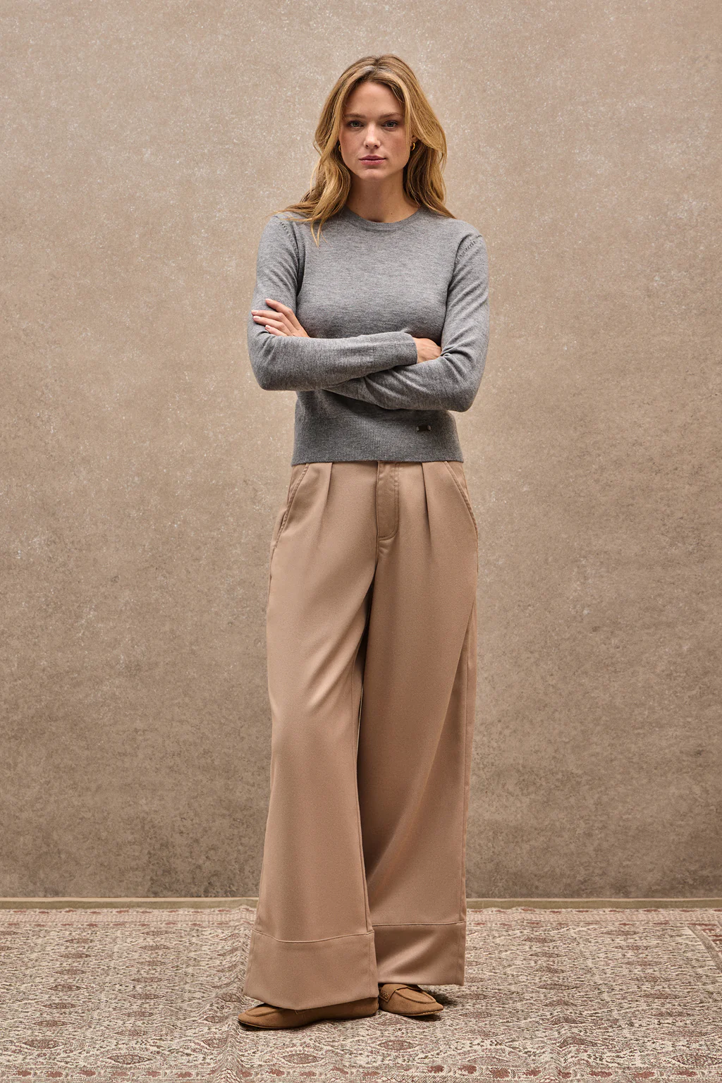 Grey-marl Merino-wool jumper with slim fit and round neck - Image 2