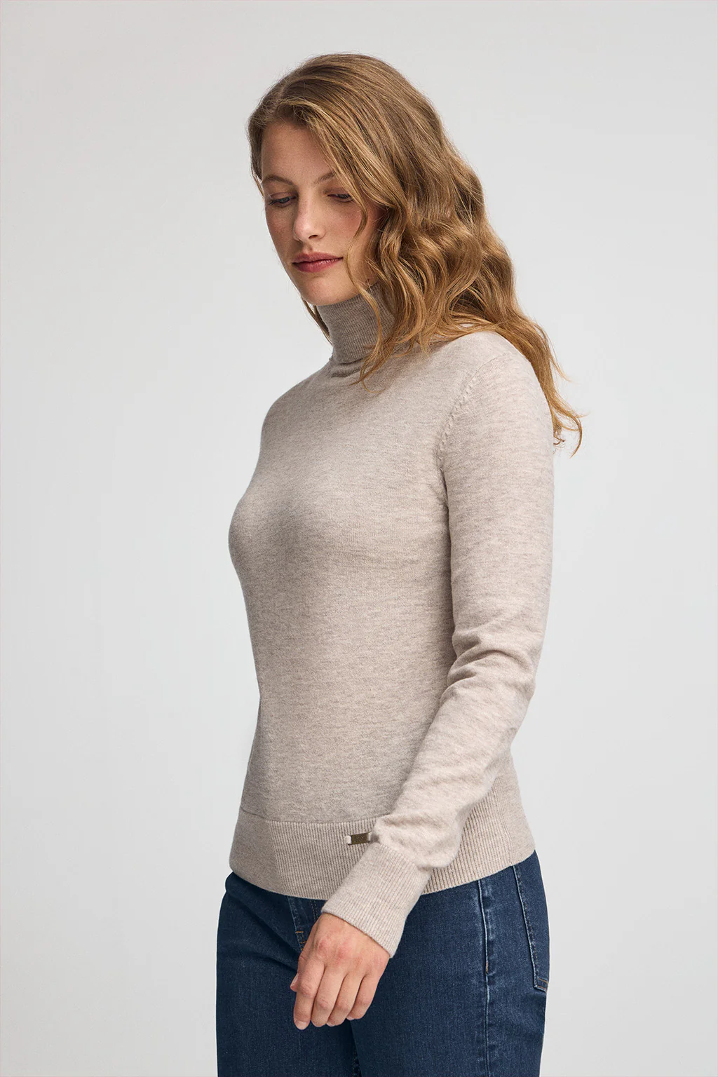 Beige-marl Merino-wool jumper with slim fit and turtleneck - Image 3