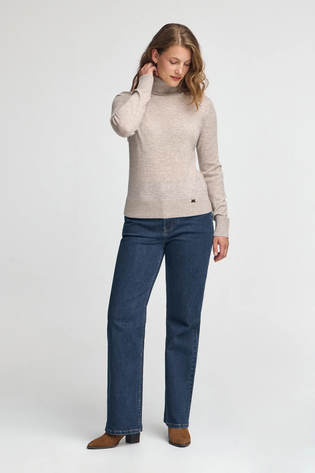 Beige-marl Merino-wool jumper with slim fit and turtleneck - Image 4