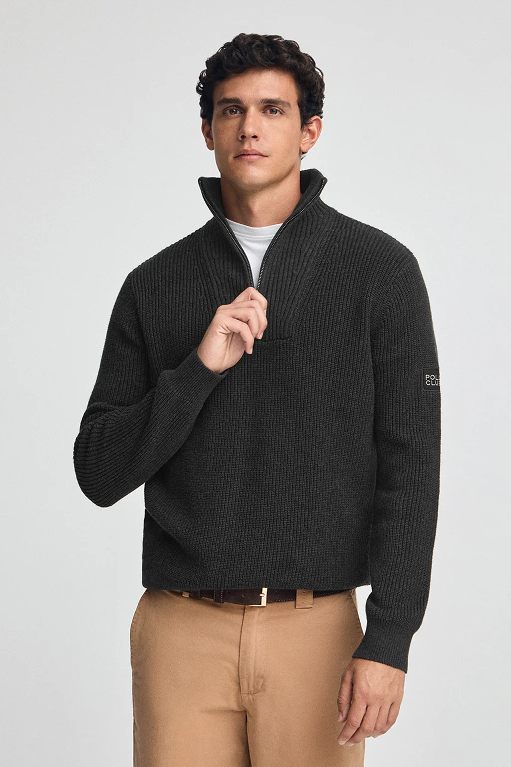 Black fisherman's-rib jumper with Polo Club patch