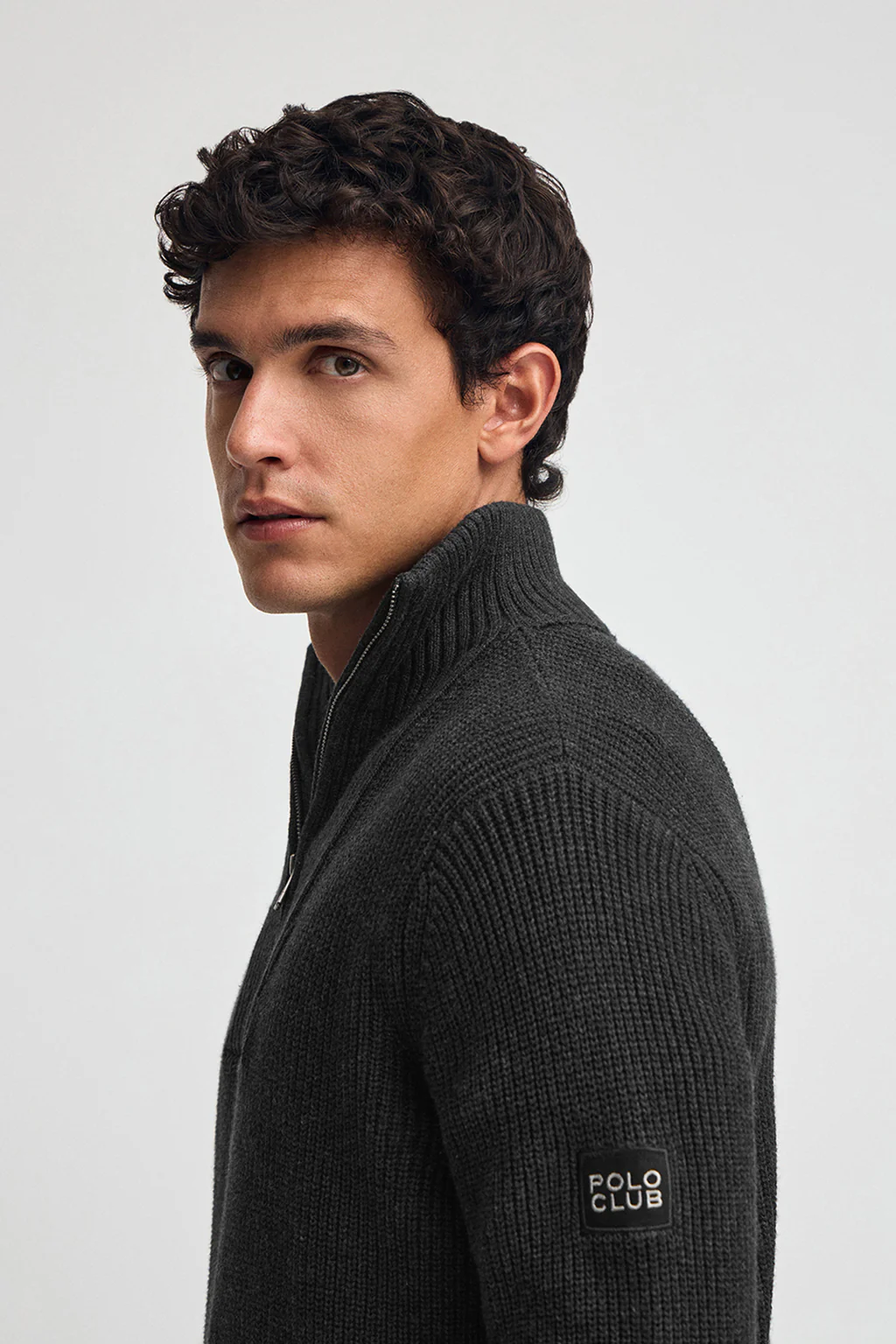 Black fisherman's-rib jumper with Polo Club patch - Image 2