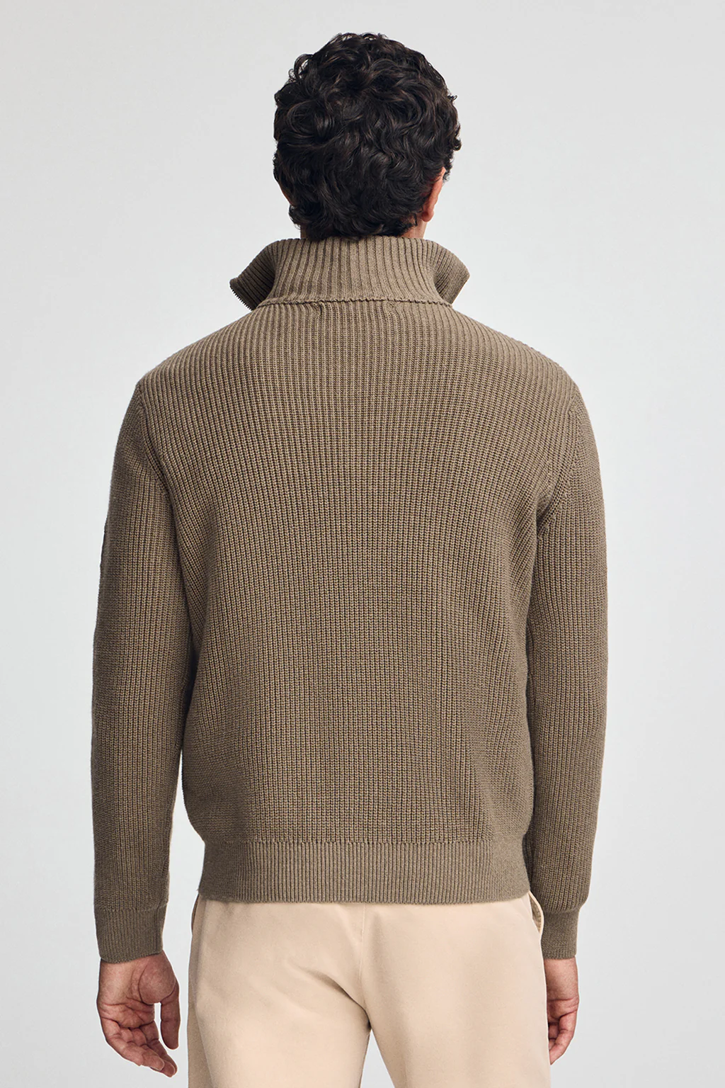 Dark-brown-marl fisherman's-rib jumper with Polo Club patch - Image 6
