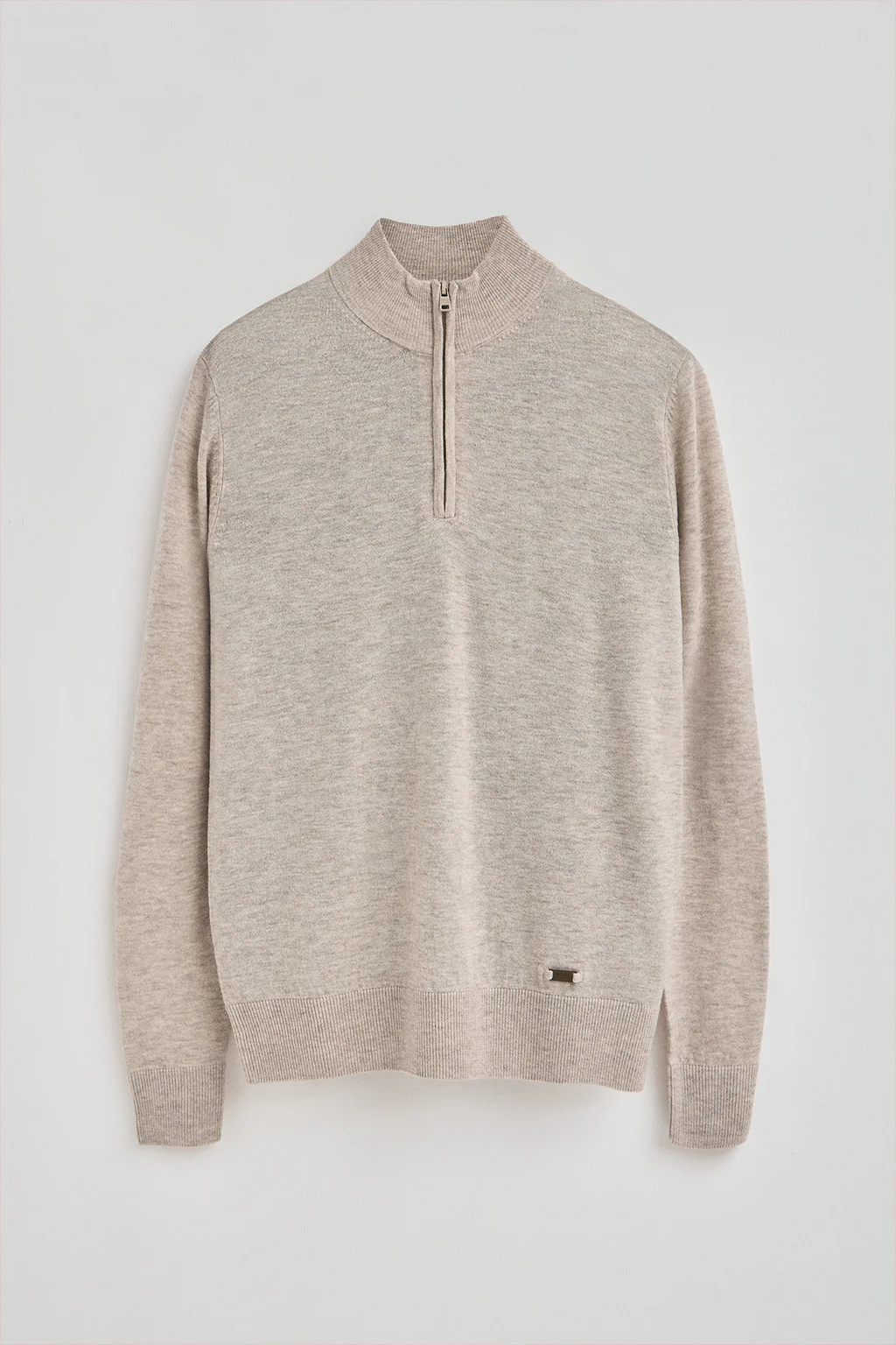 Beige-marl Merino-wool jumper with half-zip neck - Image 10