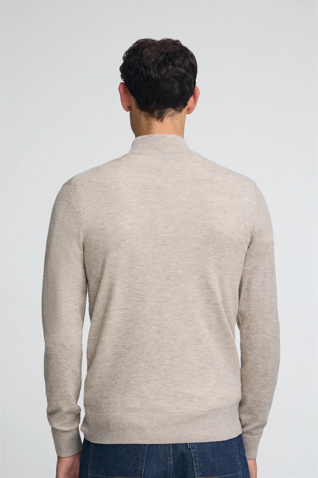 Beige-marl Merino-wool jumper with half-zip neck - Image 5