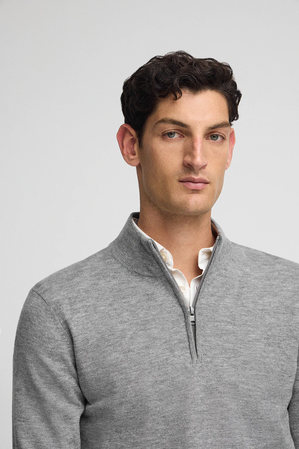 Grey-marl Merino-wool jumper with half-zip neck - Image 3