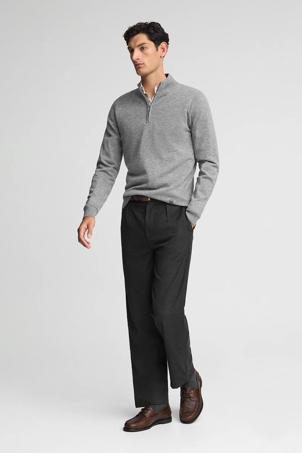 Grey-marl Merino-wool jumper with half-zip neck - Image 4