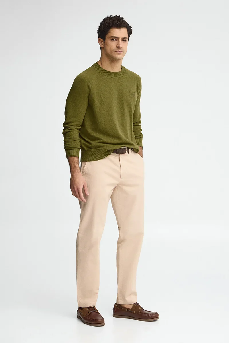 Moss-green cotton-linen jumper with raglan sleeves and Polo Club logo - Image 4