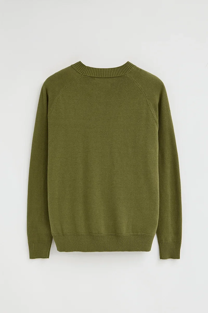 Moss-green cotton-linen jumper with raglan sleeves and Polo Club logo - Image 8