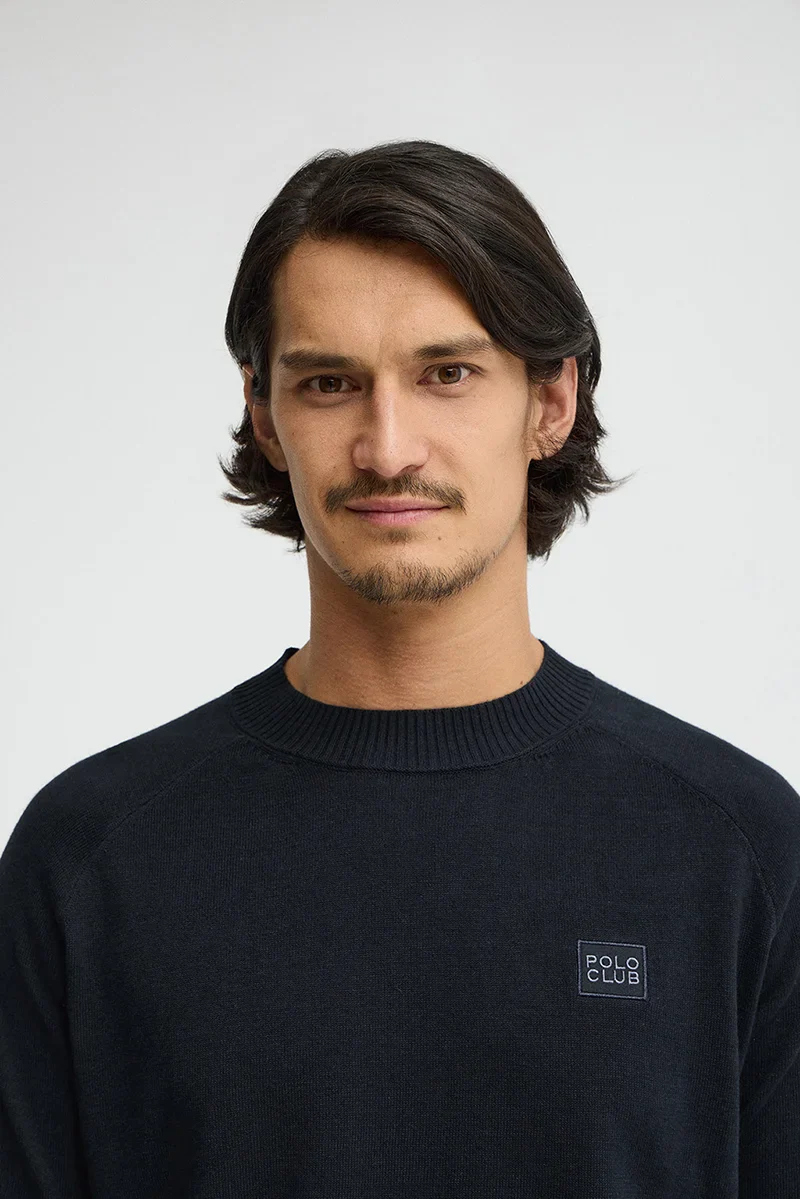 Navy-blue cotton-linen jumper with raglan sleeves and Polo Club logo - Image 3