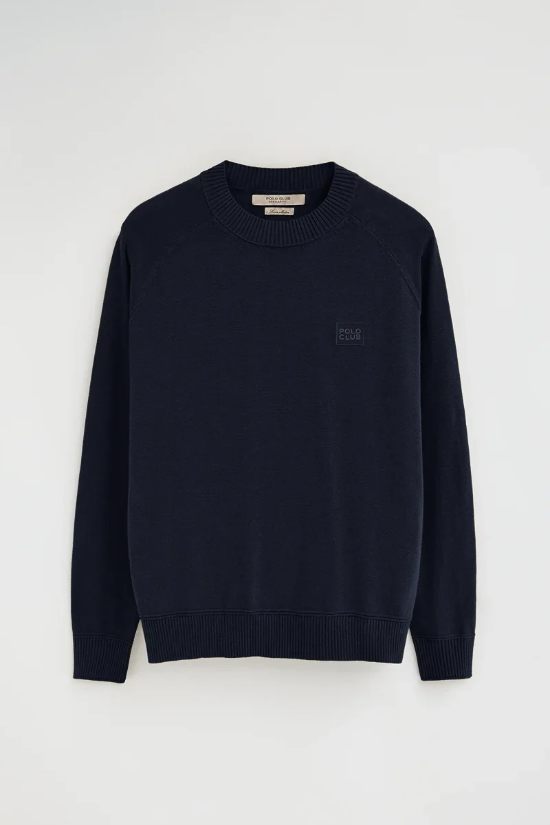 Navy-blue cotton-linen jumper with raglan sleeves and Polo Club logo - Image 6