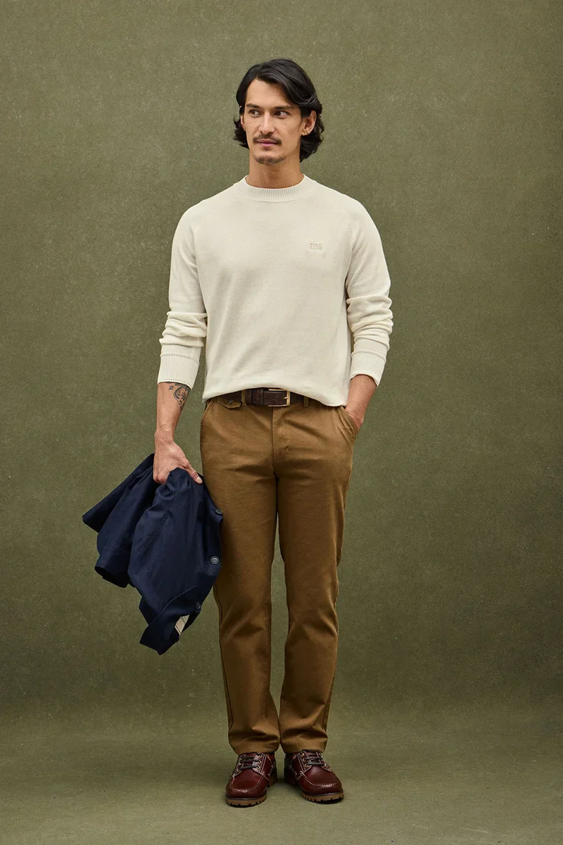 Nude cotton-linen jumper with raglan sleeves and Polo Club logo - Image 3