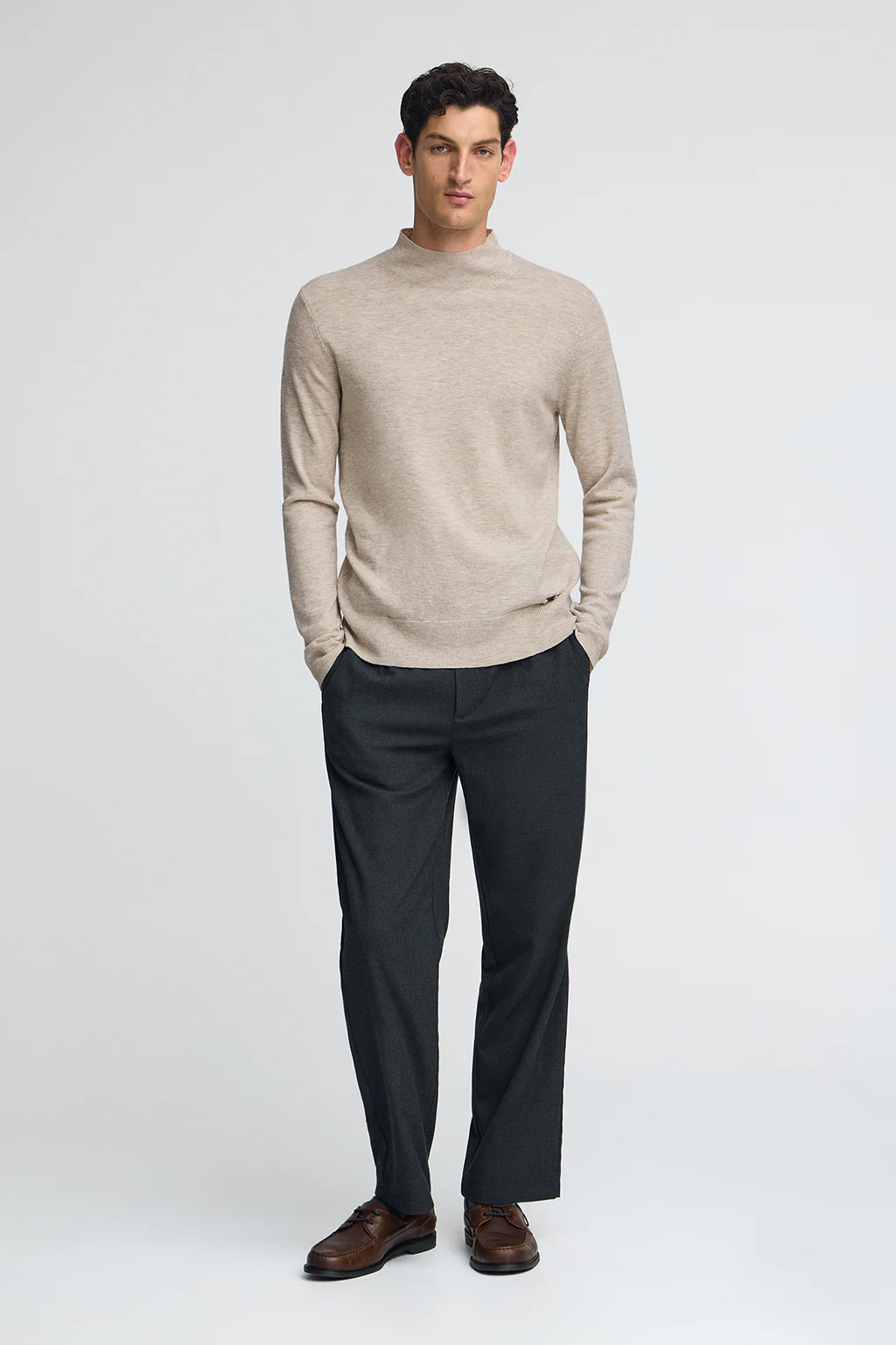 Beige-marl Merino-wool jumper with mock neck - Image 4