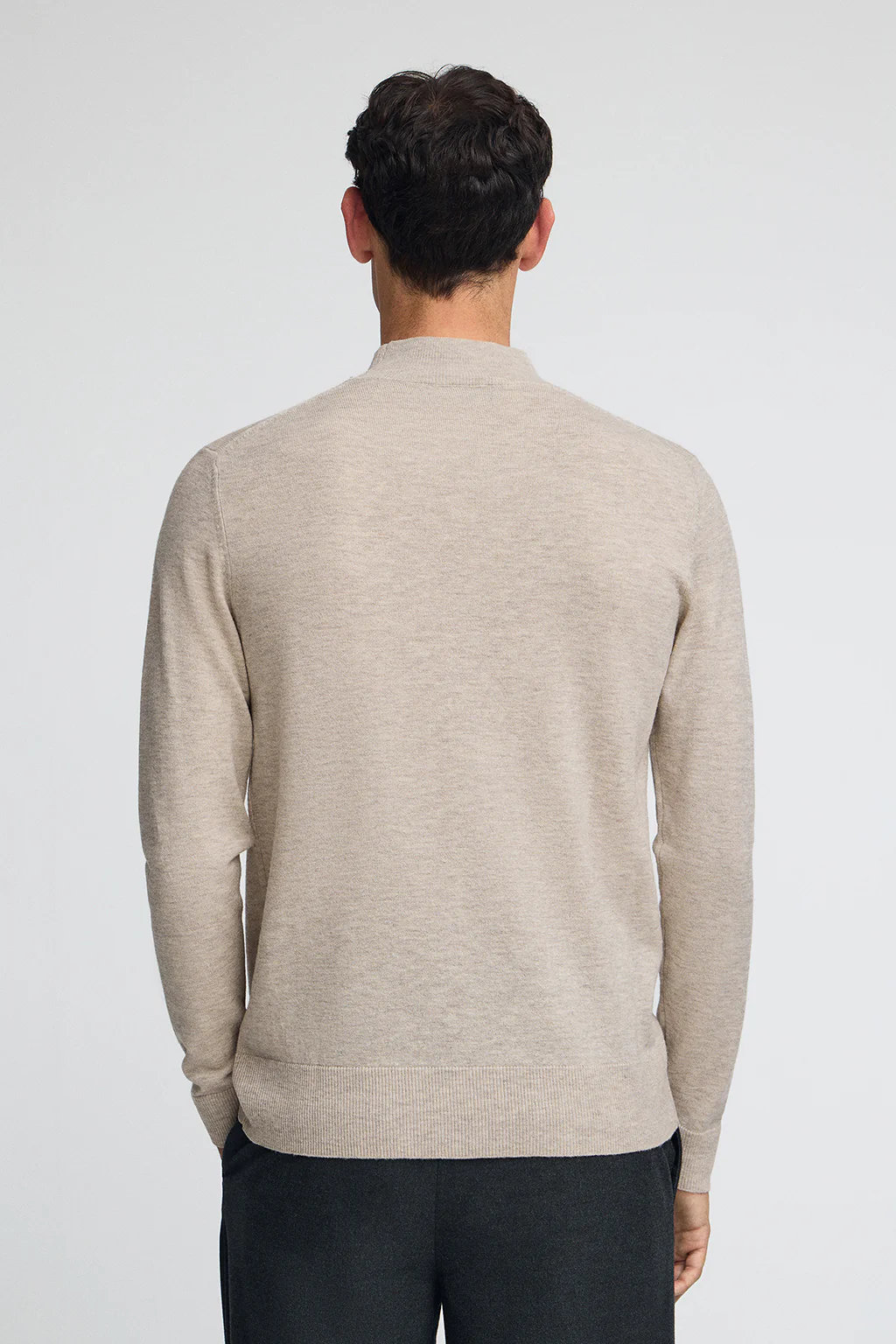Beige-marl Merino-wool jumper with mock neck - Image 5