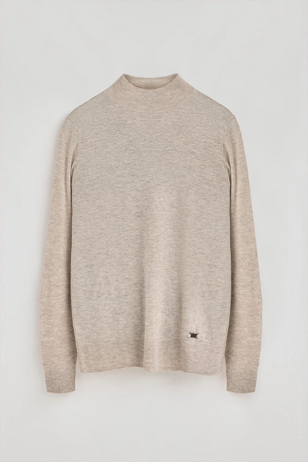 Beige-marl Merino-wool jumper with mock neck - Image 6