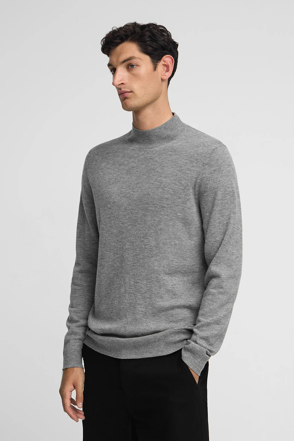 Grey-marl Merino-wool jumper with mock neck - Image 3