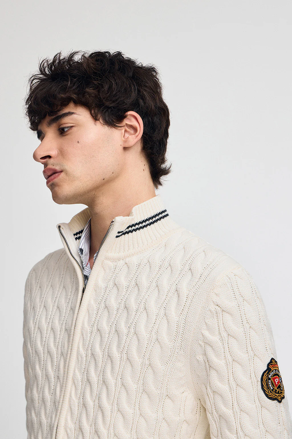 Nude cardigan with full zip and Polo Club nautical patch - Image 2