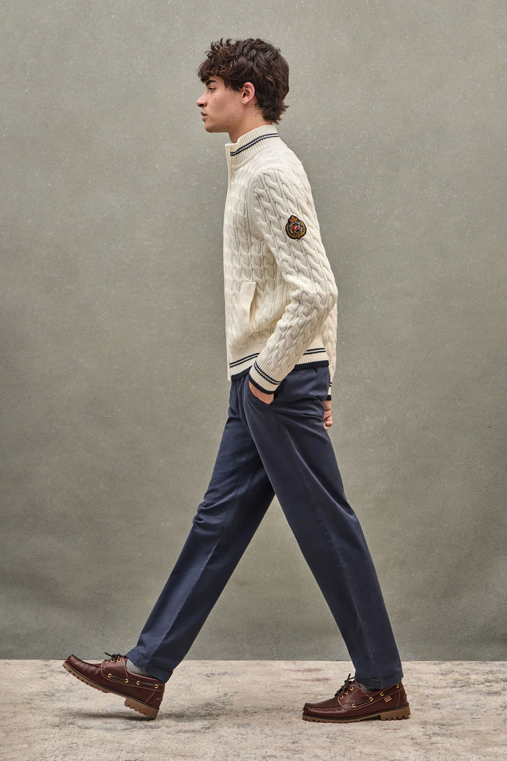 Nude cardigan with full zip and Polo Club nautical patch - Image 4