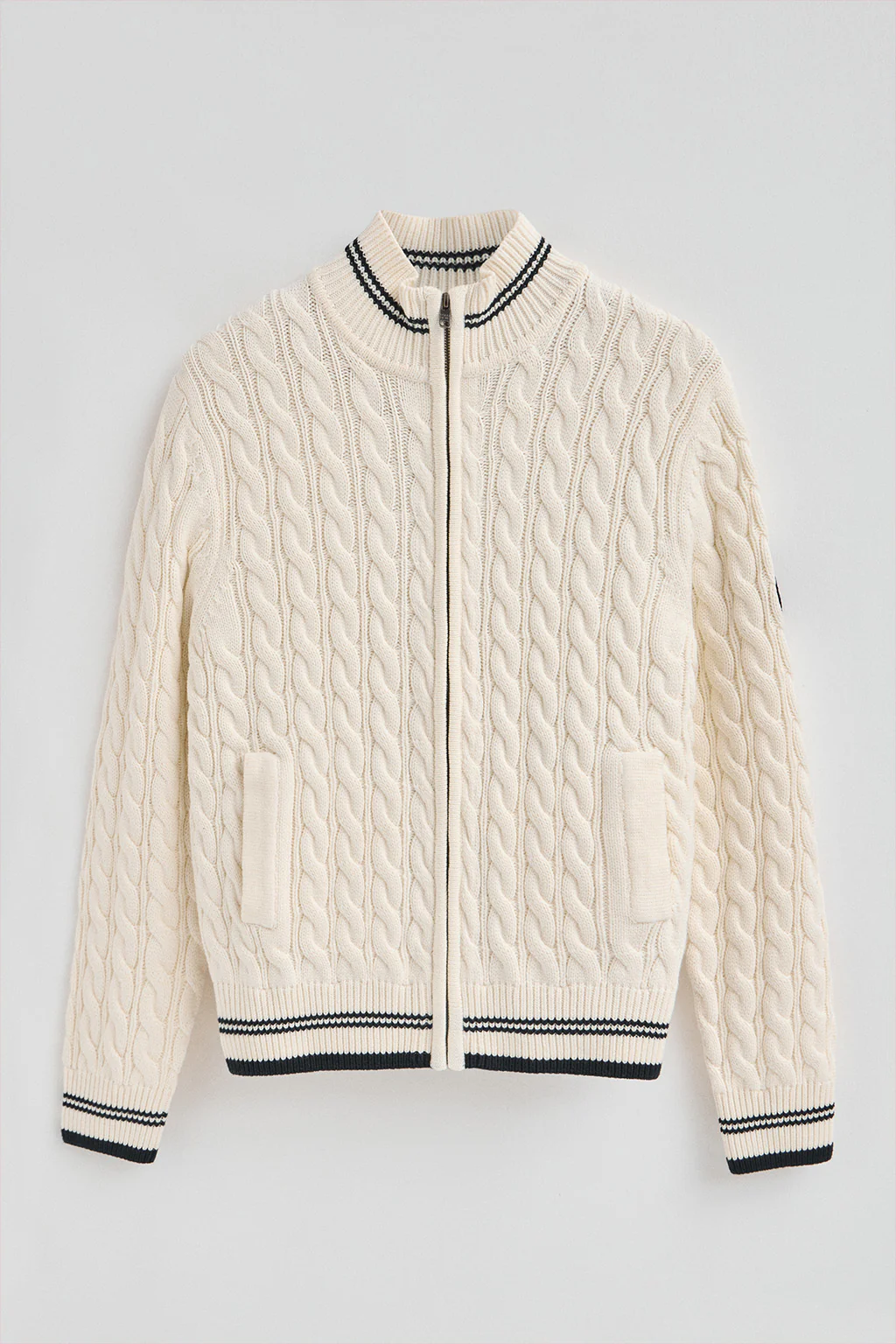 Nude cardigan with full zip and Polo Club nautical patch - Image 6