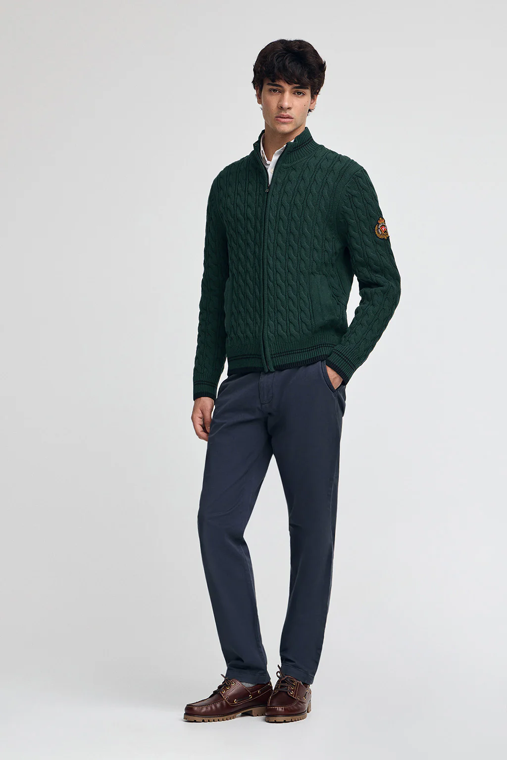 Emerald cardigan with full zip and Polo Club nautical patch - Image 4
