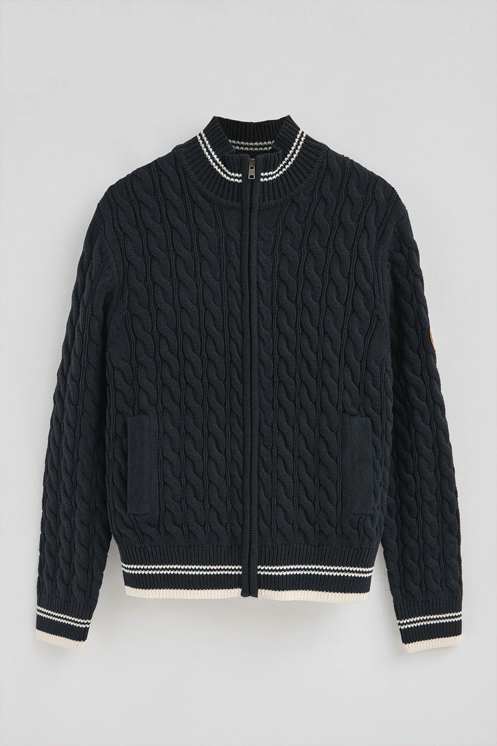 Navy-blue cardigan with full zip and Polo Club nautical patch - Image 9