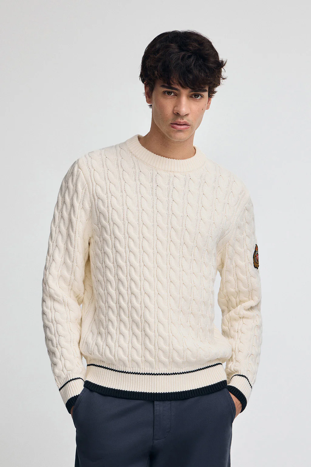 Nude round-neck jumper with Polo Club nautical patch - Image 2