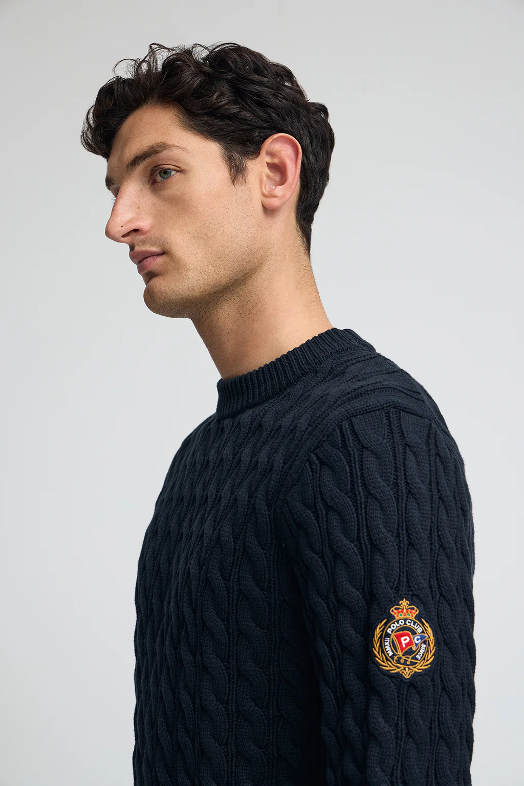 Navy-blue round-neck jumper with Polo Club nautical patch - Image 4