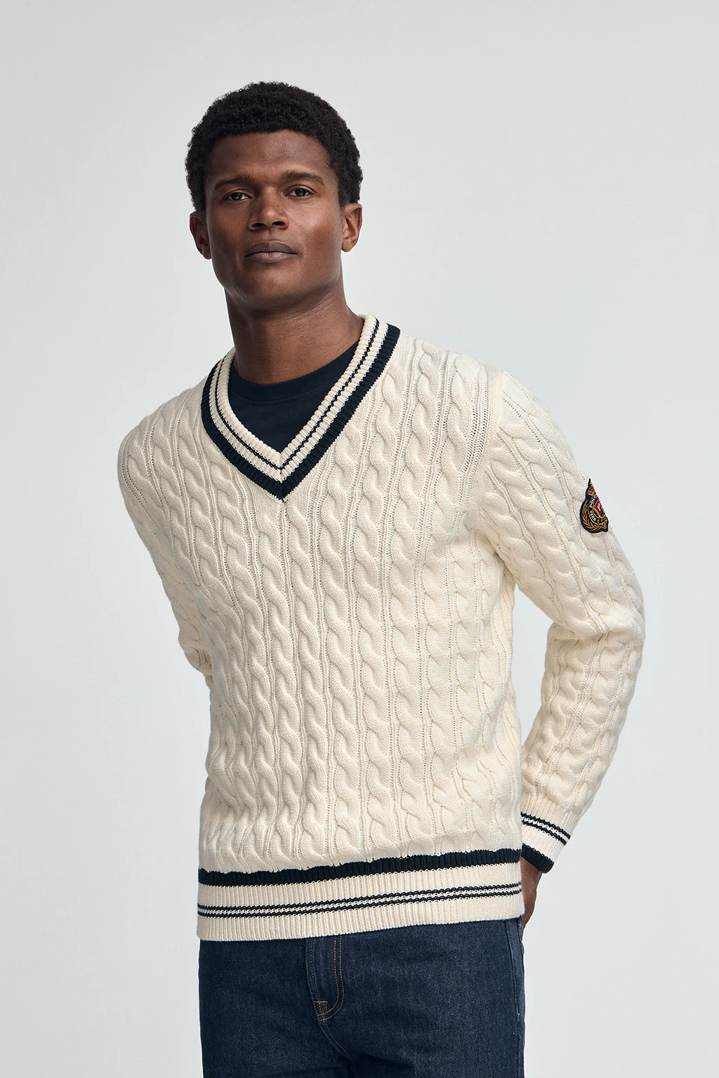 Nude V-neck jumper with Polo Club nautical patch
