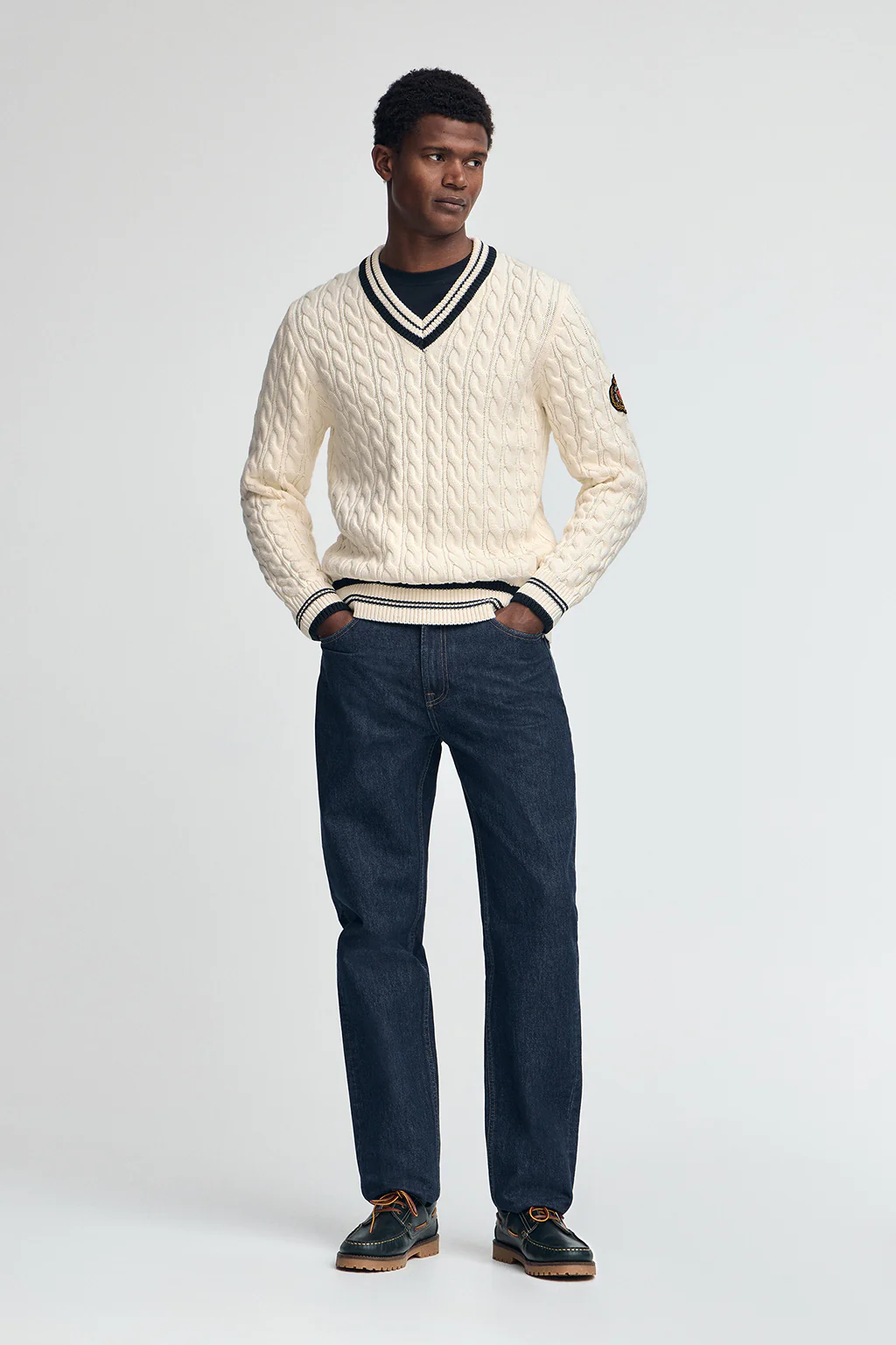 Nude V-neck jumper with Polo Club nautical patch - Image 3