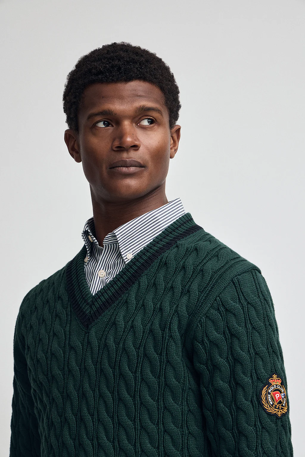 Emerald V-neck jumper with Polo Club nautical patch - Image 2