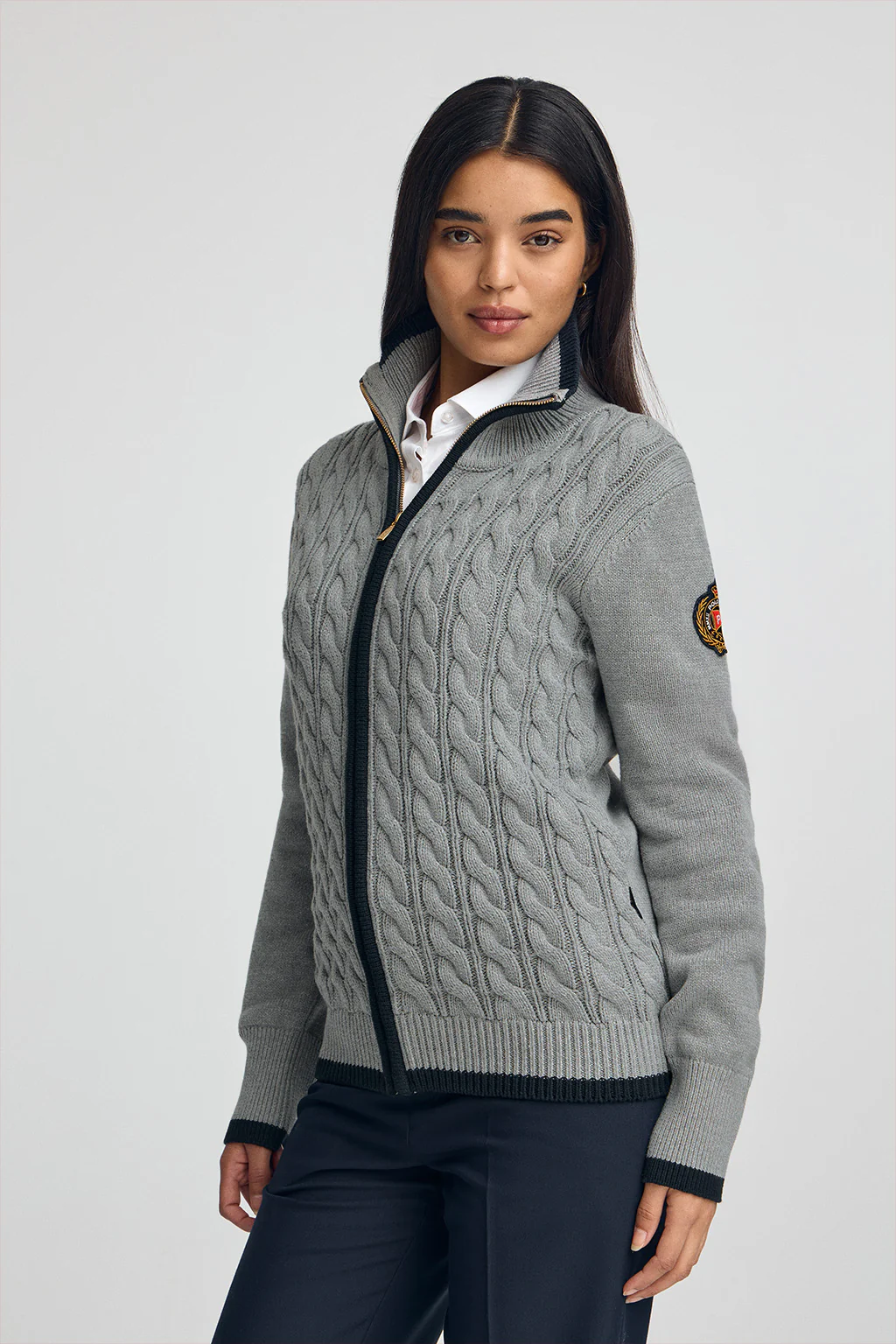 Grey-marl cardigan with Polo Club nautical patch - Image 2
