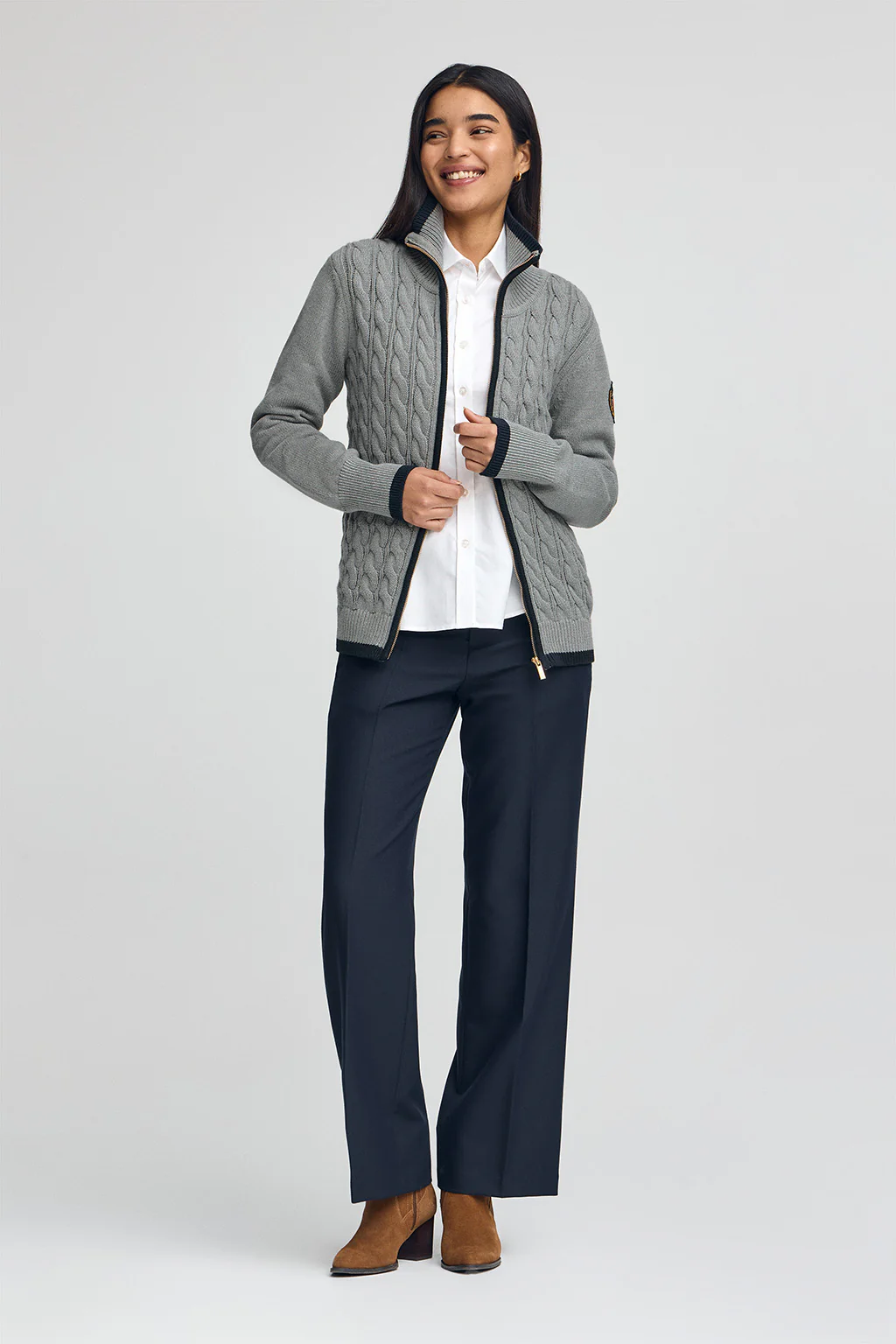 Grey-marl cardigan with Polo Club nautical patch - Image 4