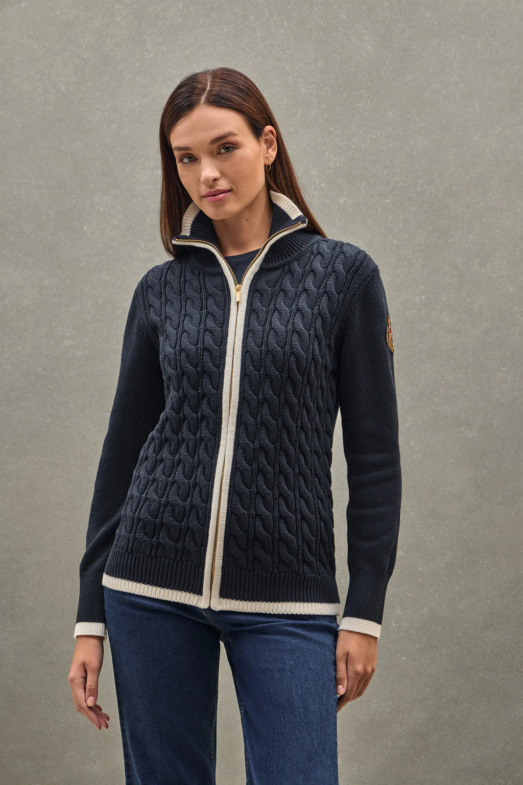 Navy-blue cardigan with Polo Club nautical patch - Image 3