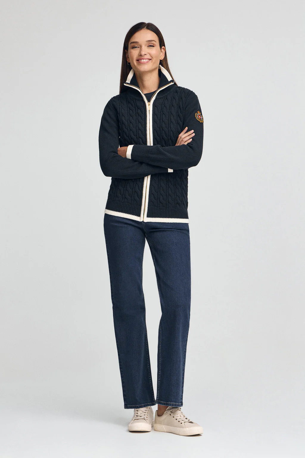 Navy-blue cardigan with Polo Club nautical patch - Image 4