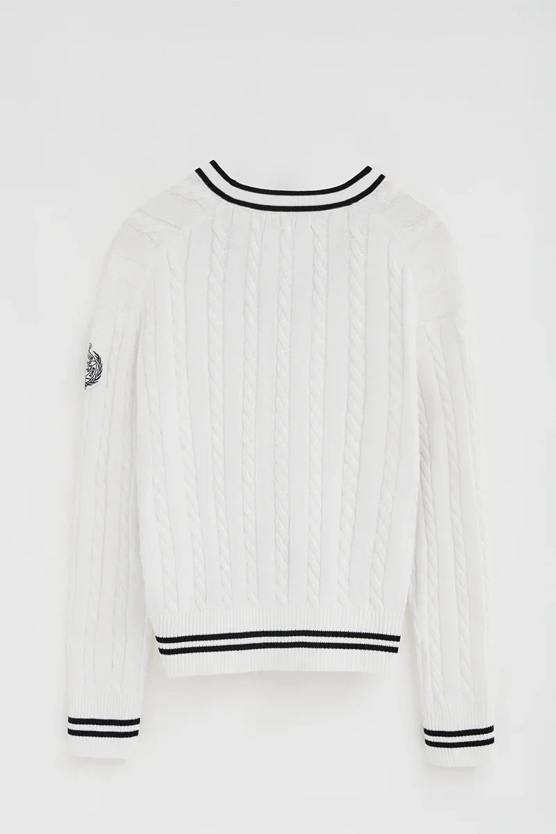 Nude cable-knit cardigan with Polo Club nautical logo - Image 8