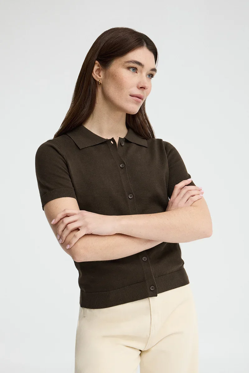 Dark-chocolate short-sleeve cardigan with Polo Club logo - Image 2