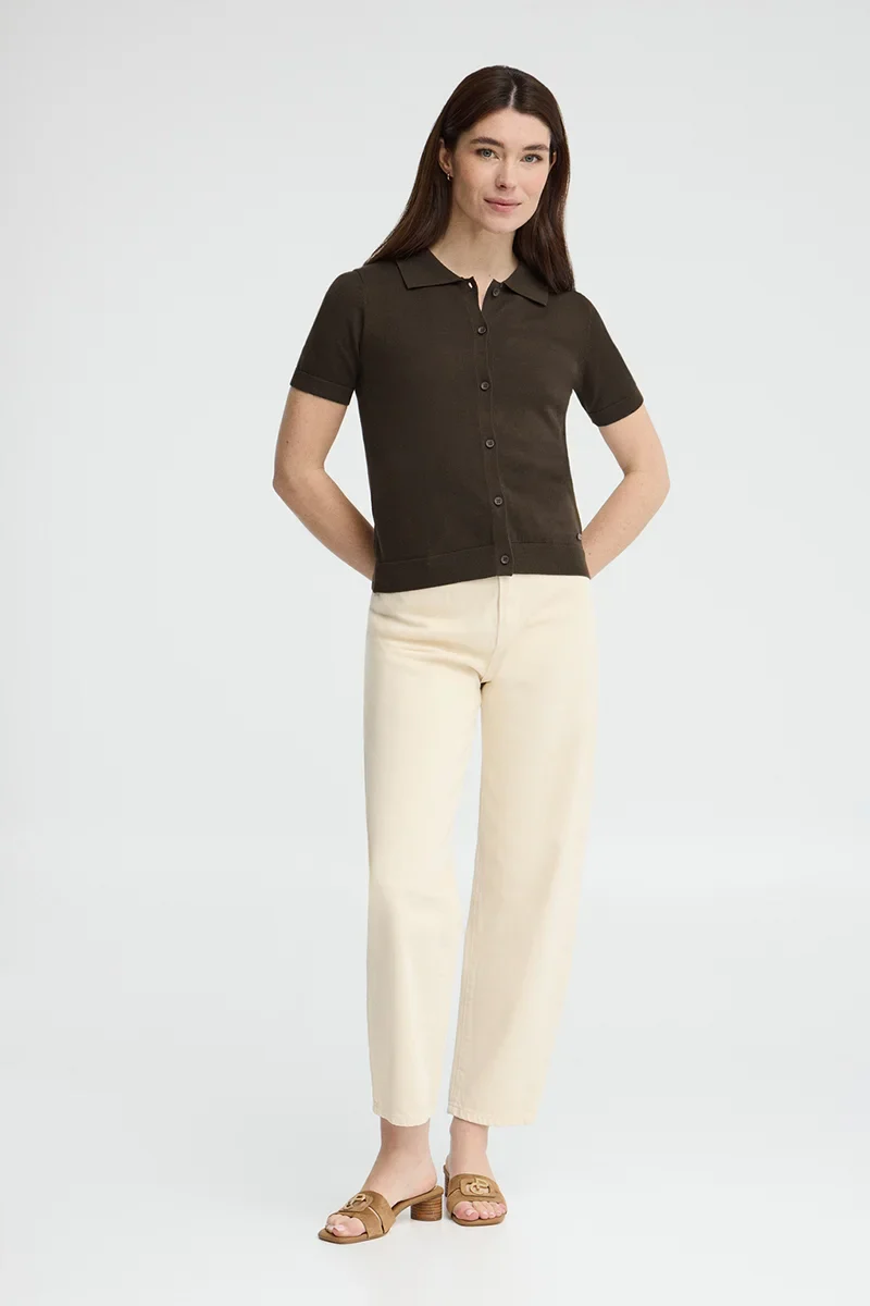 Dark-chocolate short-sleeve cardigan with Polo Club logo - Image 4