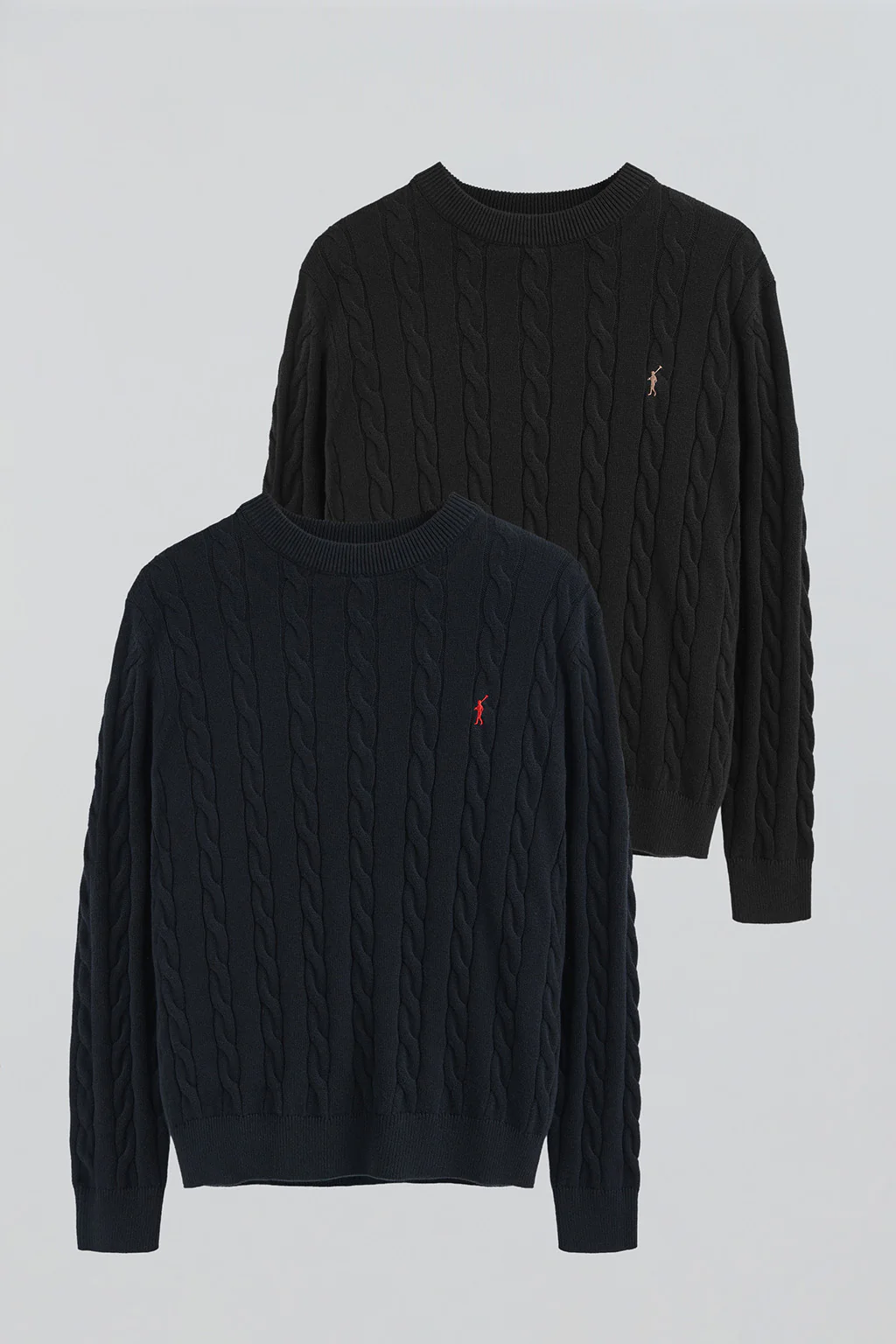 Men’s cable-knit wool-blend 2-pack jumpers in navy and black with Rigby Go embroidery