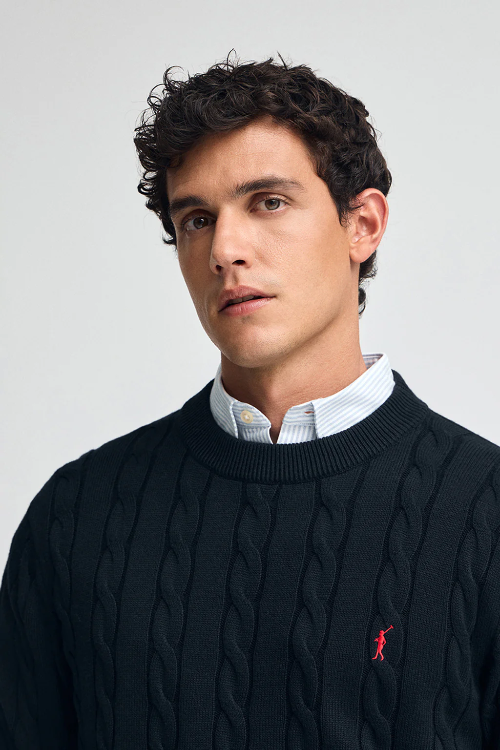 Men’s cable-knit wool-blend 2-pack jumpers in navy and black with Rigby Go embroidery - Image 3