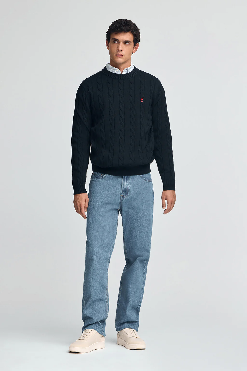 Men’s cable-knit wool-blend 2-pack jumpers in navy and black with Rigby Go embroidery - Image 4