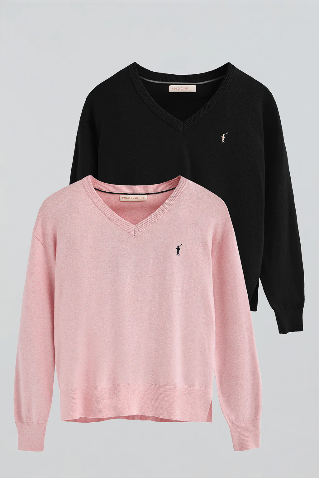 Women’s wool-blend 2-pack jumpers in black and pink marl with V-neck and Rigby Go embroidery - Image 12