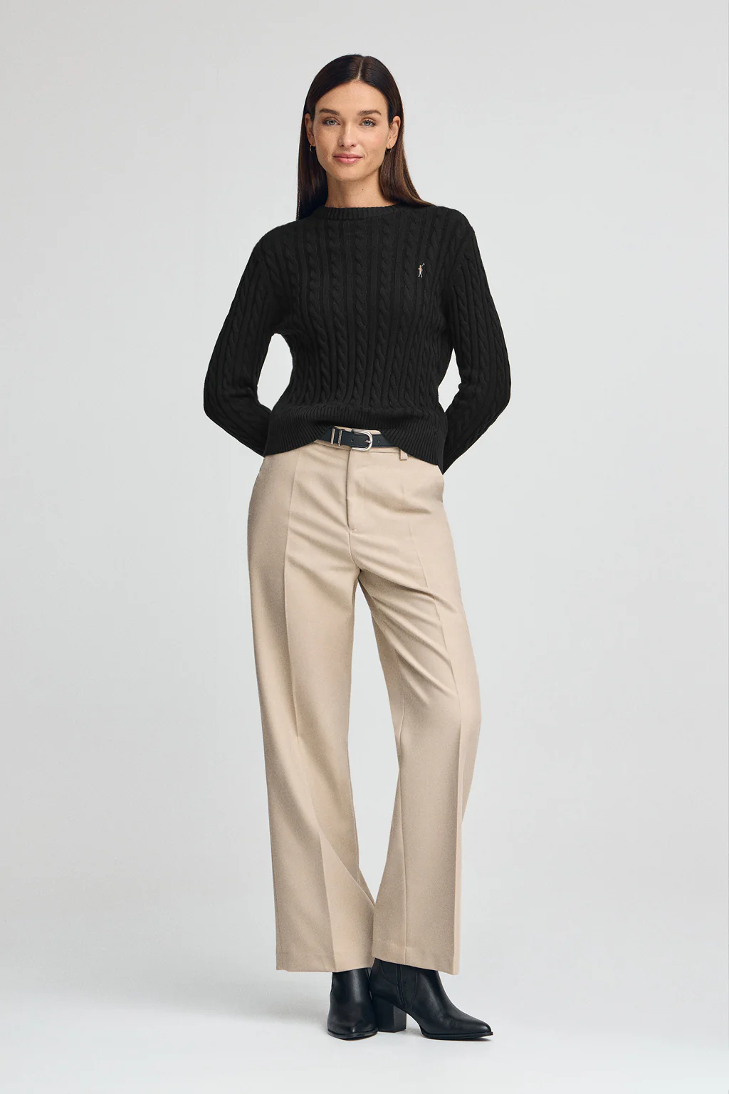 Women’s wool-blend 2-pack jumpers in black and nude with round neck and Rigby Go embroidery - Image 9