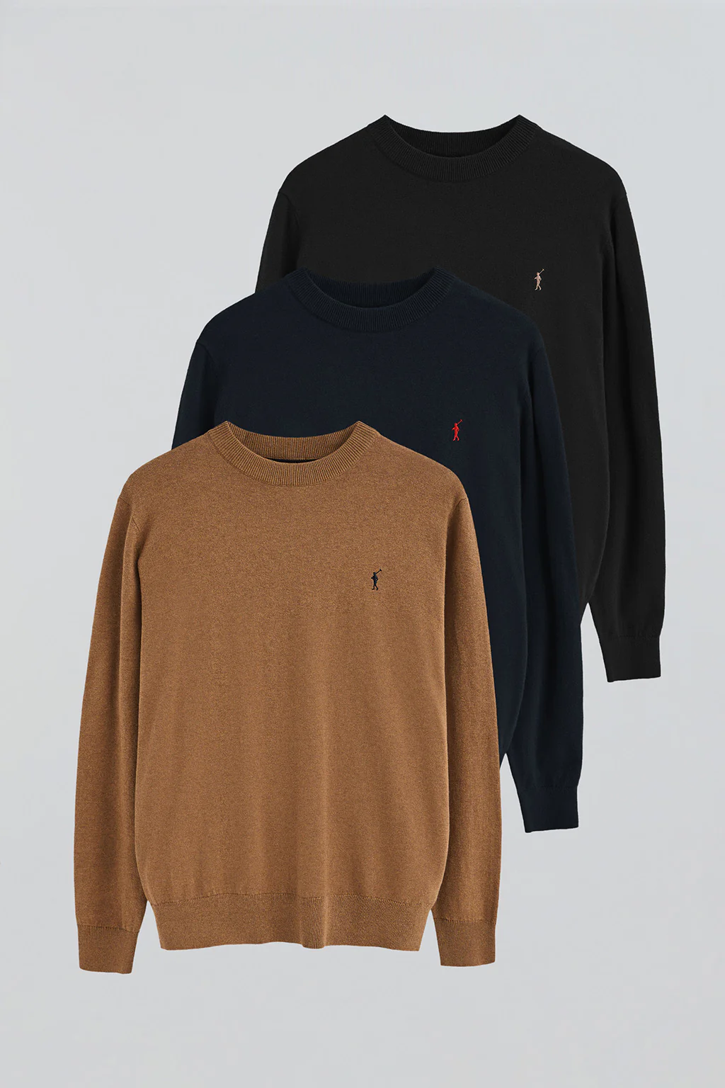 Men’s 3-pack jumpers in black, navy and brown marl with Rigby Go embroidery - Image 18