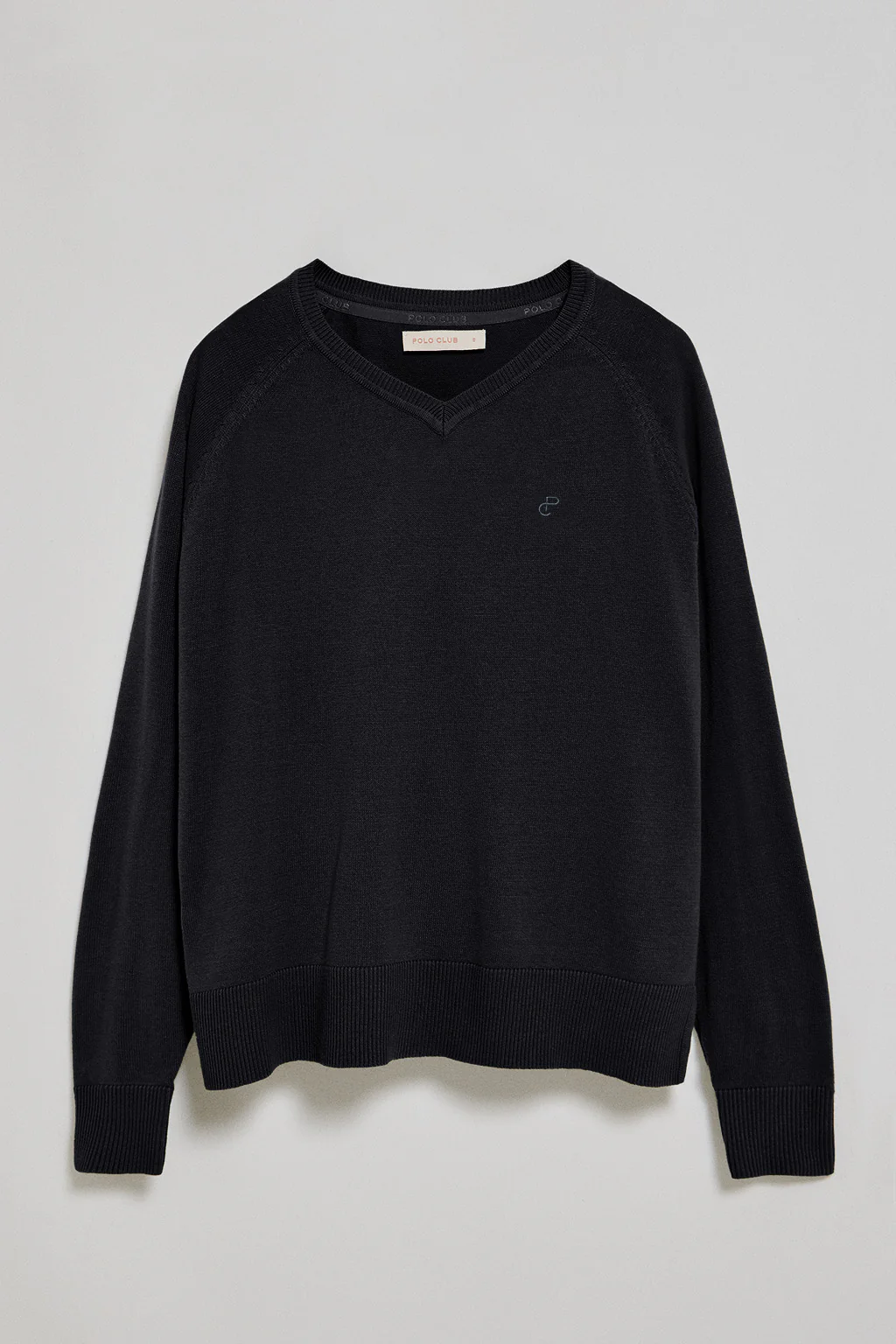 Navy-blue V-neck jumper in cotton and linen with embroidered monogram - Image 7