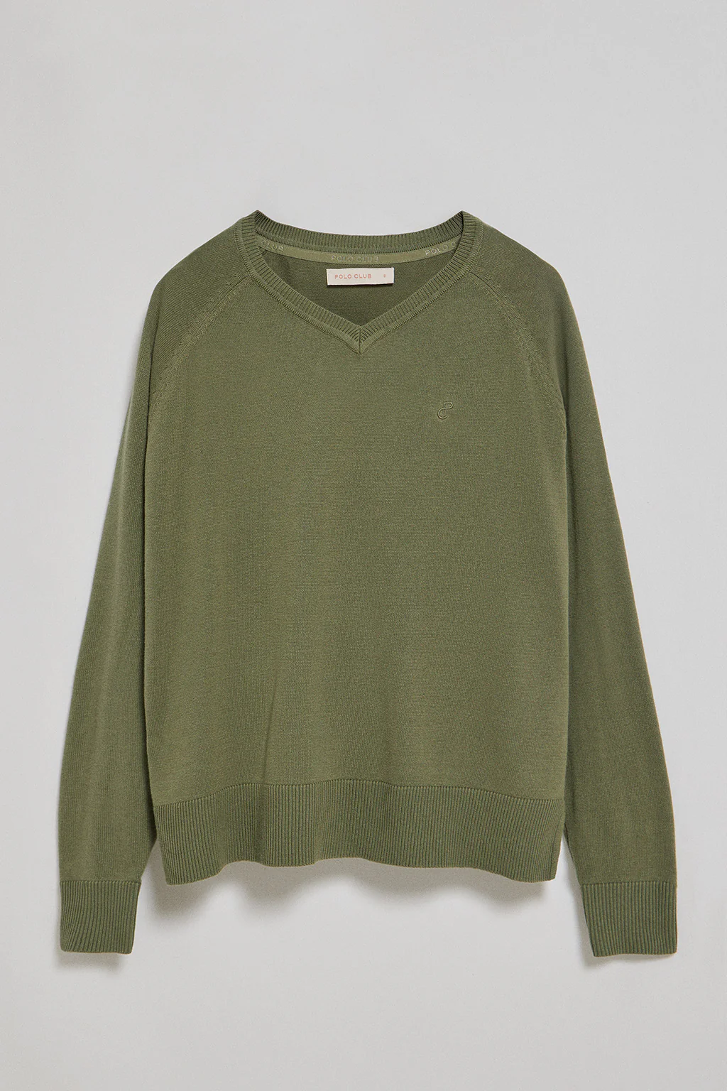 Light-green V-neck jumper in cotton and linen with embroidered monogram - Image 7