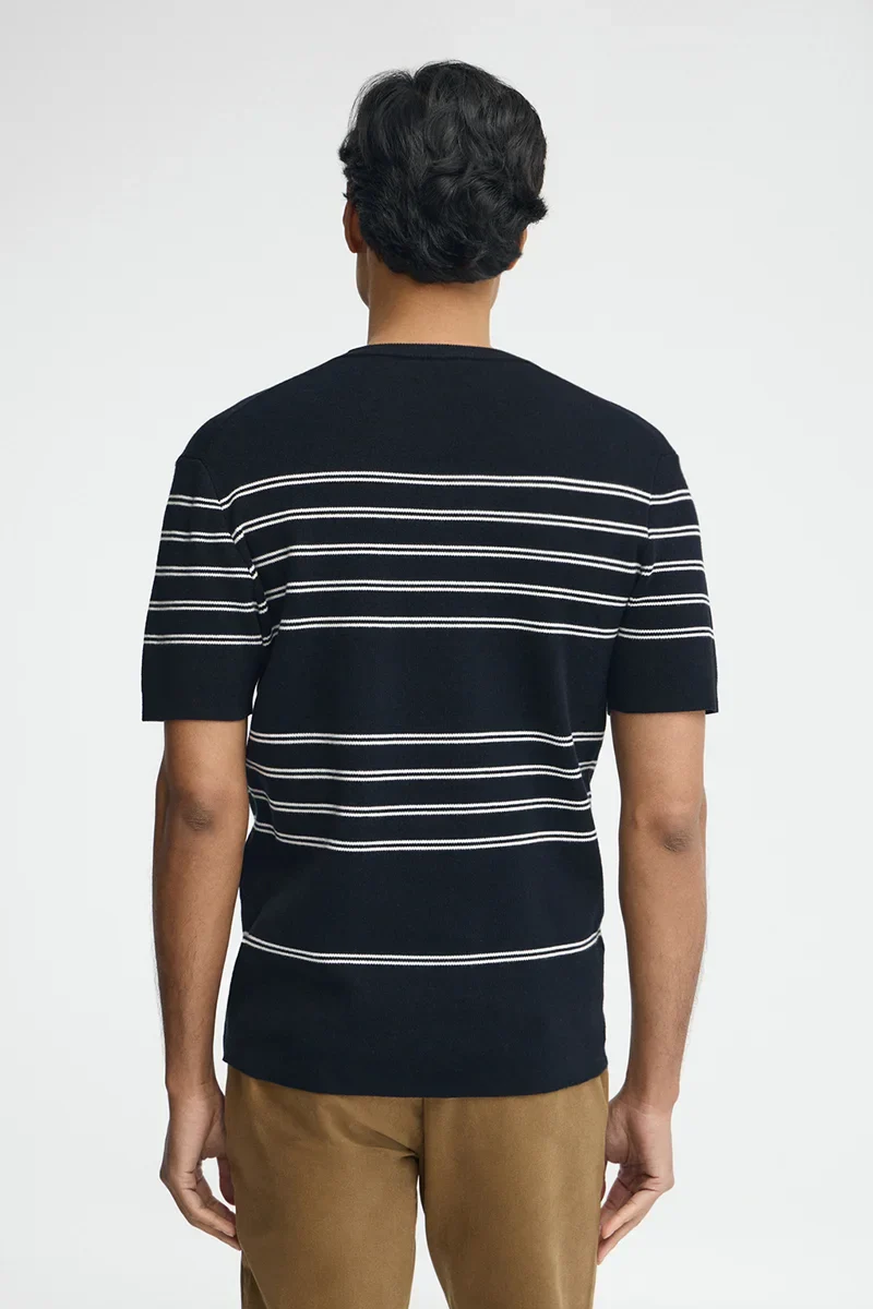 Short-sleeve striped jumper in navy blue and nude with Polo Club embroidery - Image 5