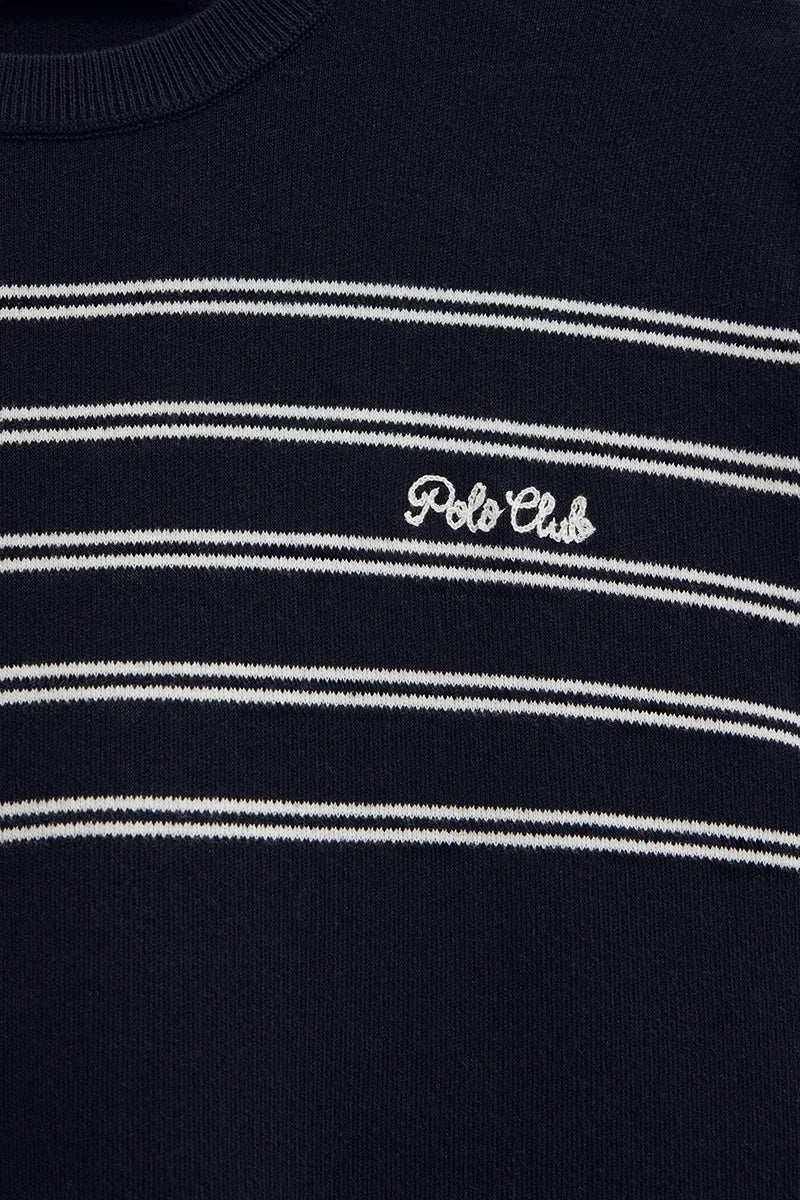 Short-sleeve striped jumper in navy blue and nude with Polo Club embroidery - Image 7