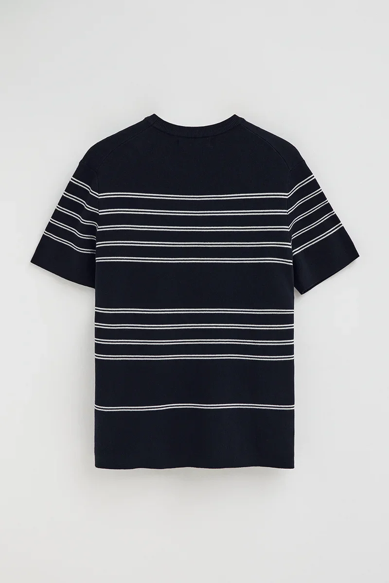 Short-sleeve striped jumper in navy blue and nude with Polo Club embroidery - Image 8