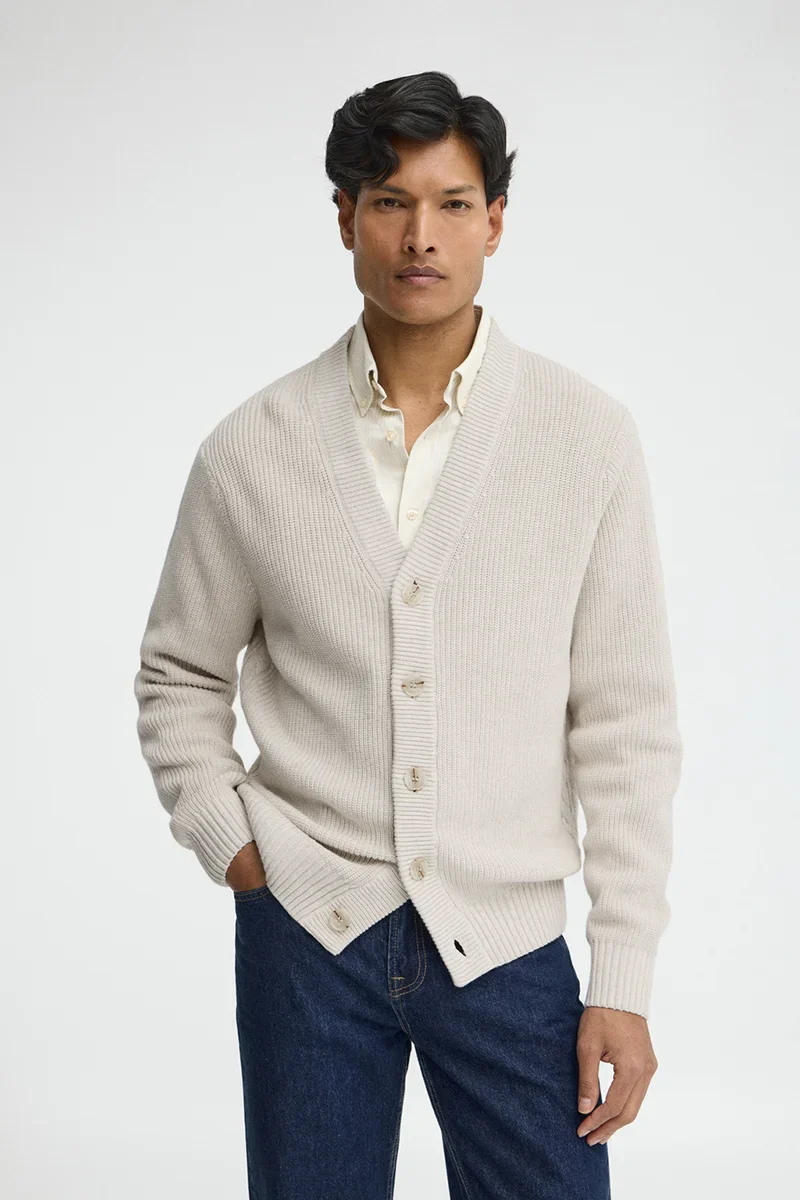 Cream V-neck loose-fit cardigan with Polo Club logo - Image 2